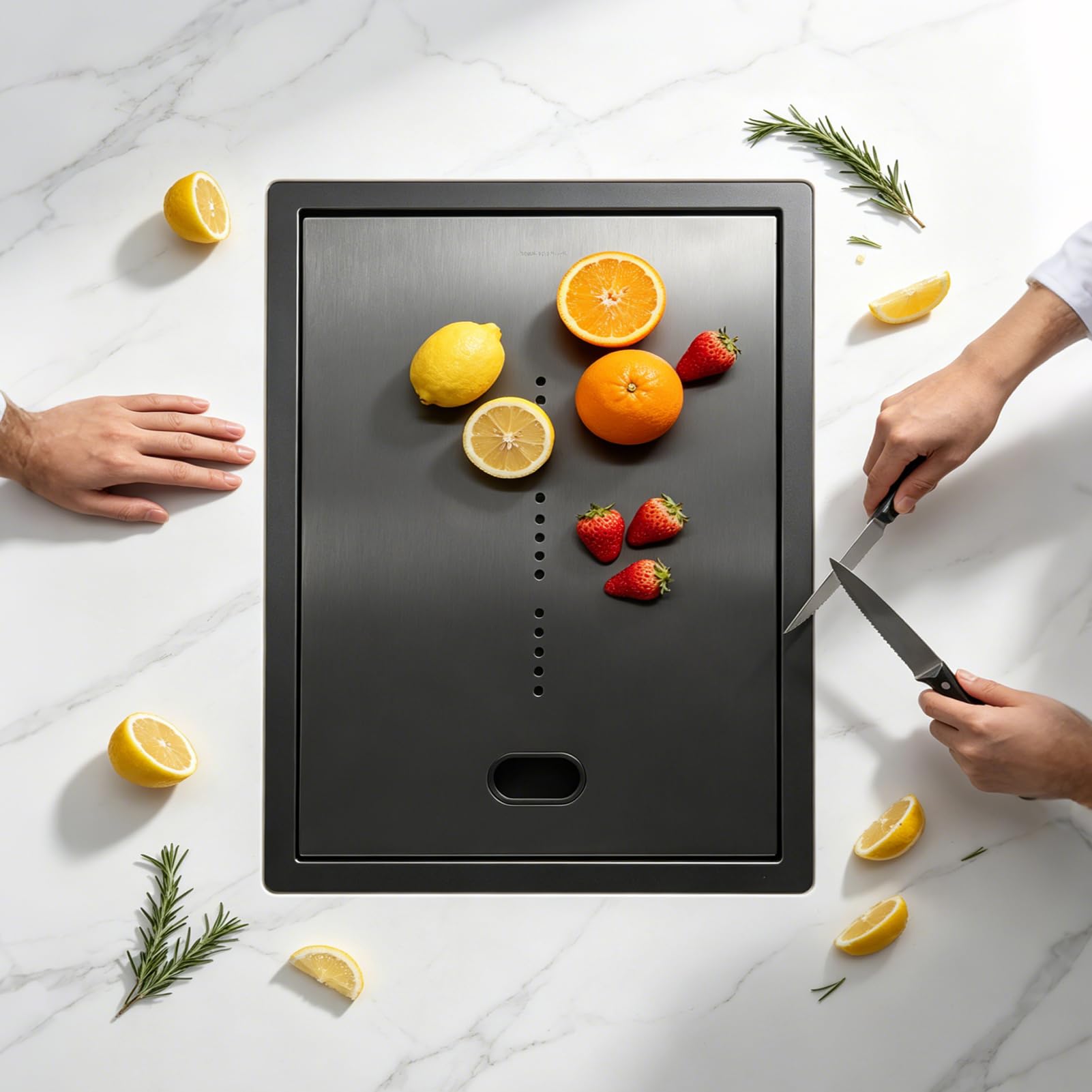 45x35cm Unsichtbare Edelstahl-Barspüle Schwarz mit Klappbarer Armatur, Verdeckte Unterbau-Küchenspüle mit Abdeckung, Kleine Einzelspüle für Kücheninsel, Hausbar und Wohnmobil