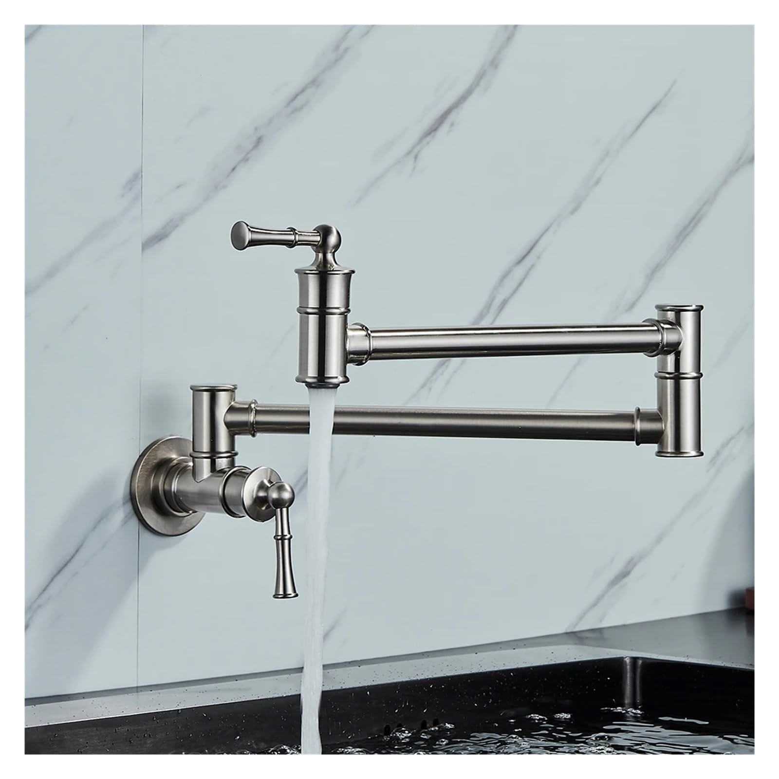 Ewsdsfs Nickel E Black Rotated Kitchen Sink Cold Water Tap Faucet Solid Brass Basin Swivel Faucets Wall Mounted Pot Filler(Nickel E)