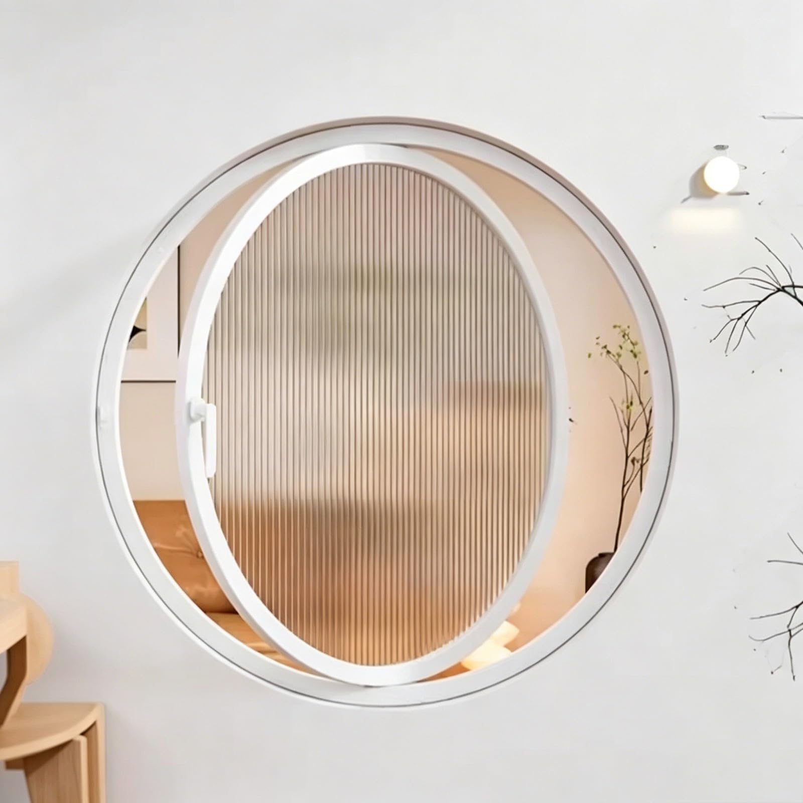 Ventana ventilación minimalista redonda de 80cm para pared de aluminio blanco