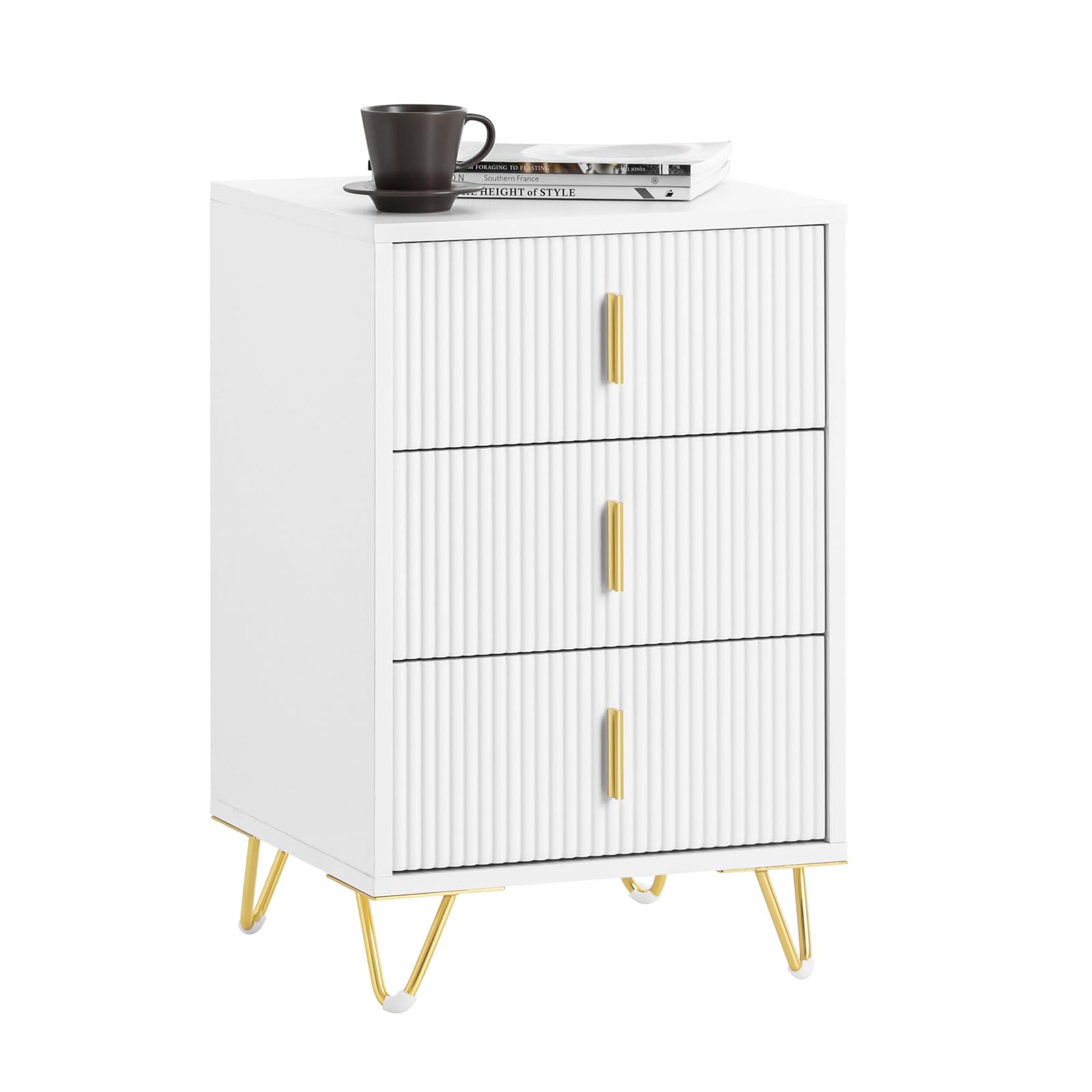 SoBuy Bedside Table Bedside Cabinet Nightstand with 3 Drawers, Side Table for Bedroom Livimg Room White W40 x D40 x H63cm FBT115-L-W