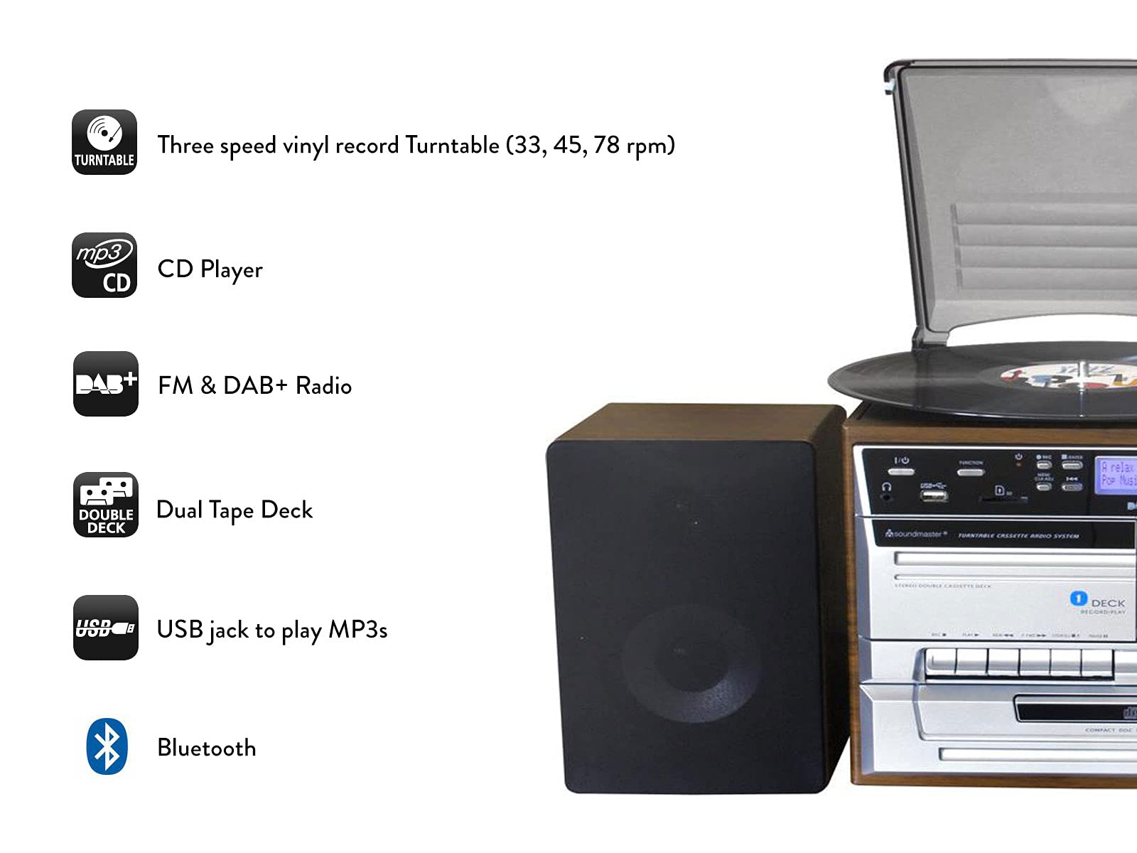soundmaster MCD5550 Bluetooth HiFi System with FM/DAB Radio, Twin