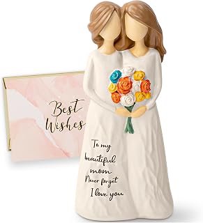 Mom Birthday Gift from Daughter - Mother Daughter Sculpted Hand-Painted Resin Statue Gifts for Mom Birthday, Mother's Day & Christmas (Plus Card)