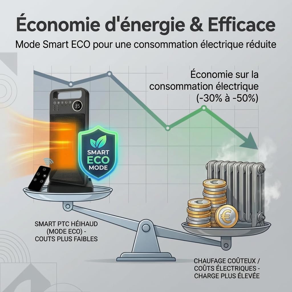 Radiateur soufflant céramique 2000W à économie d'énergie, chauffage électrique avec télécommande et minuterie, appareil de chauffage électrique, protection contre la surchauffe (2000D)