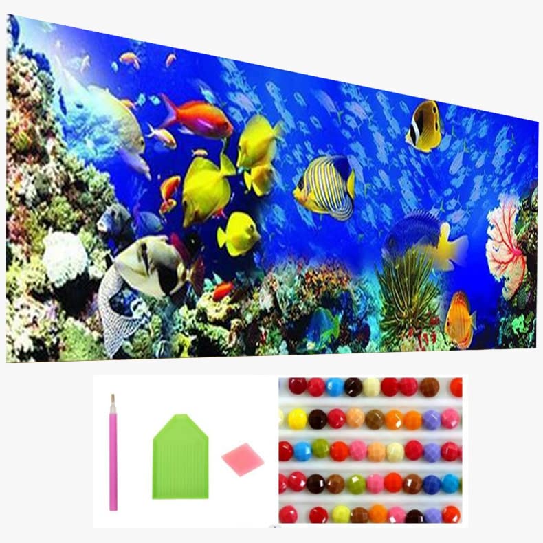 Extra Large Size DIY 5D Diamond Painting Kits Ocean Beauty Fishes Big Size Paintings,Full Drill Crystal Deep Sea Gift Painting Dots Art Wall Decoration Gifts Arts and Crafts (39x16 inch/100cmx40cm)