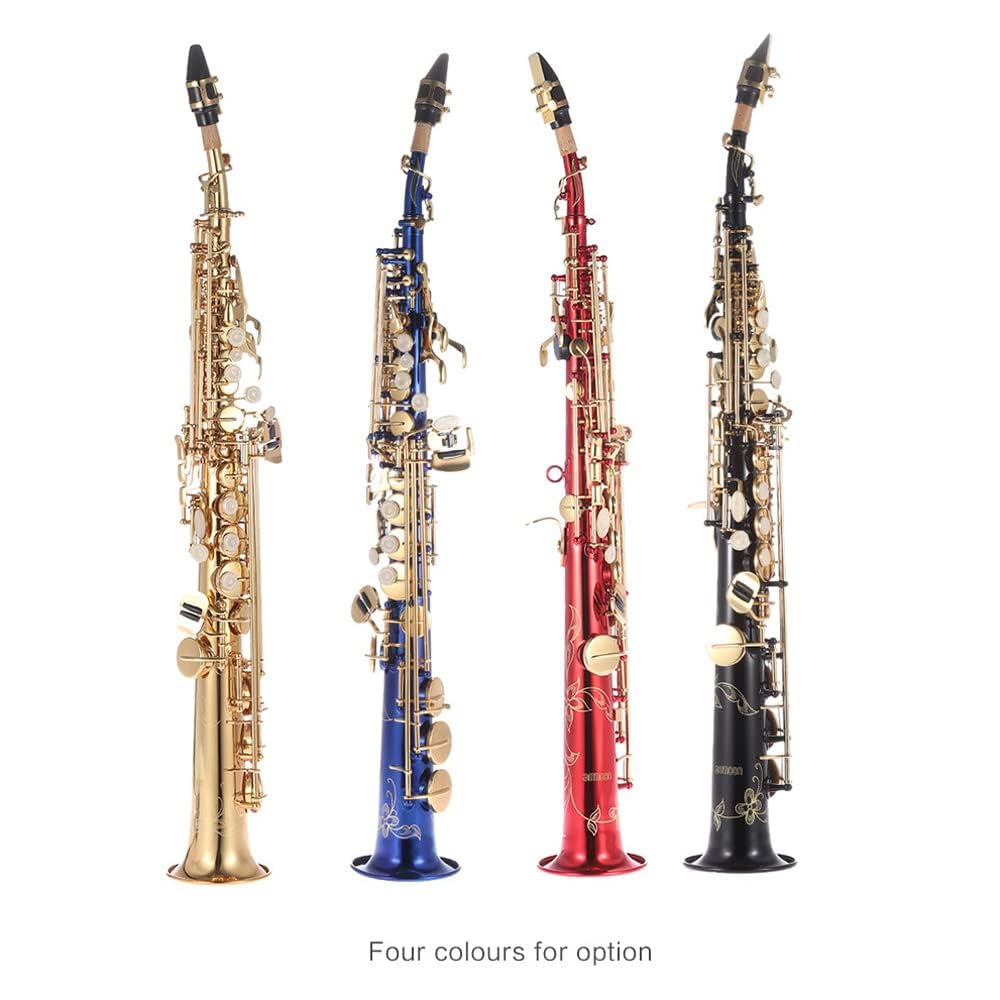 Sassofono soprano dritto in ottone Sib Tuning con guscio chiave intagli custodia rigida guanti kit di pulizia cinghie strumento a fiato