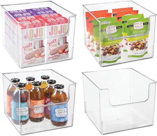 mDesign Set of 4 Storage Trays  Open Top Kitchen Tray for Food Storage Made of Plastic  Ideal in The Kitchen Cupboards or as Fridge Boxes  25.4 cm x 25.4 cm x 19.7 cm  Clear
