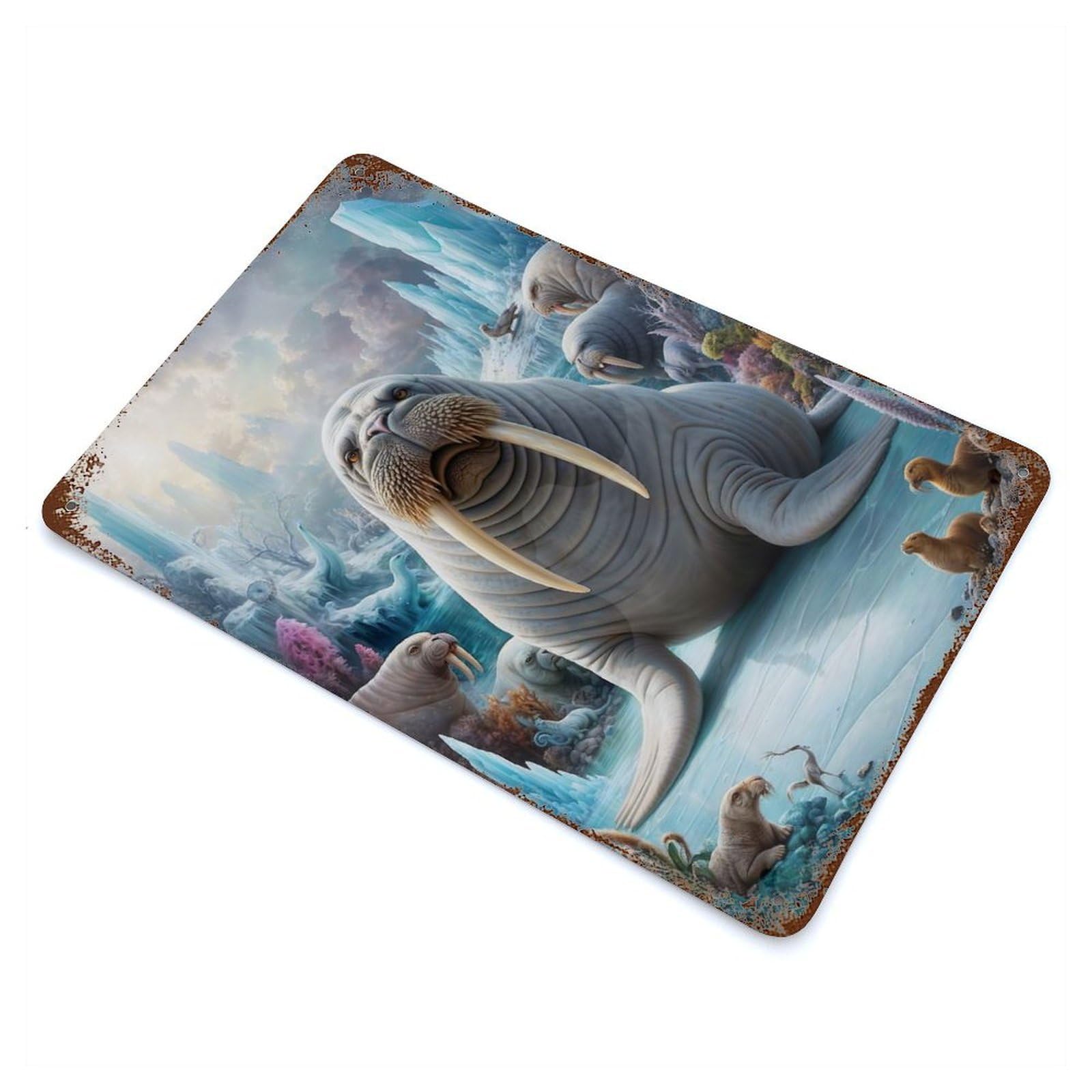 Whimsical Walrus Decorative Tin Sign 11.8"x7.9", Old School Wall Decor for Garage, Pub Or Kitchen