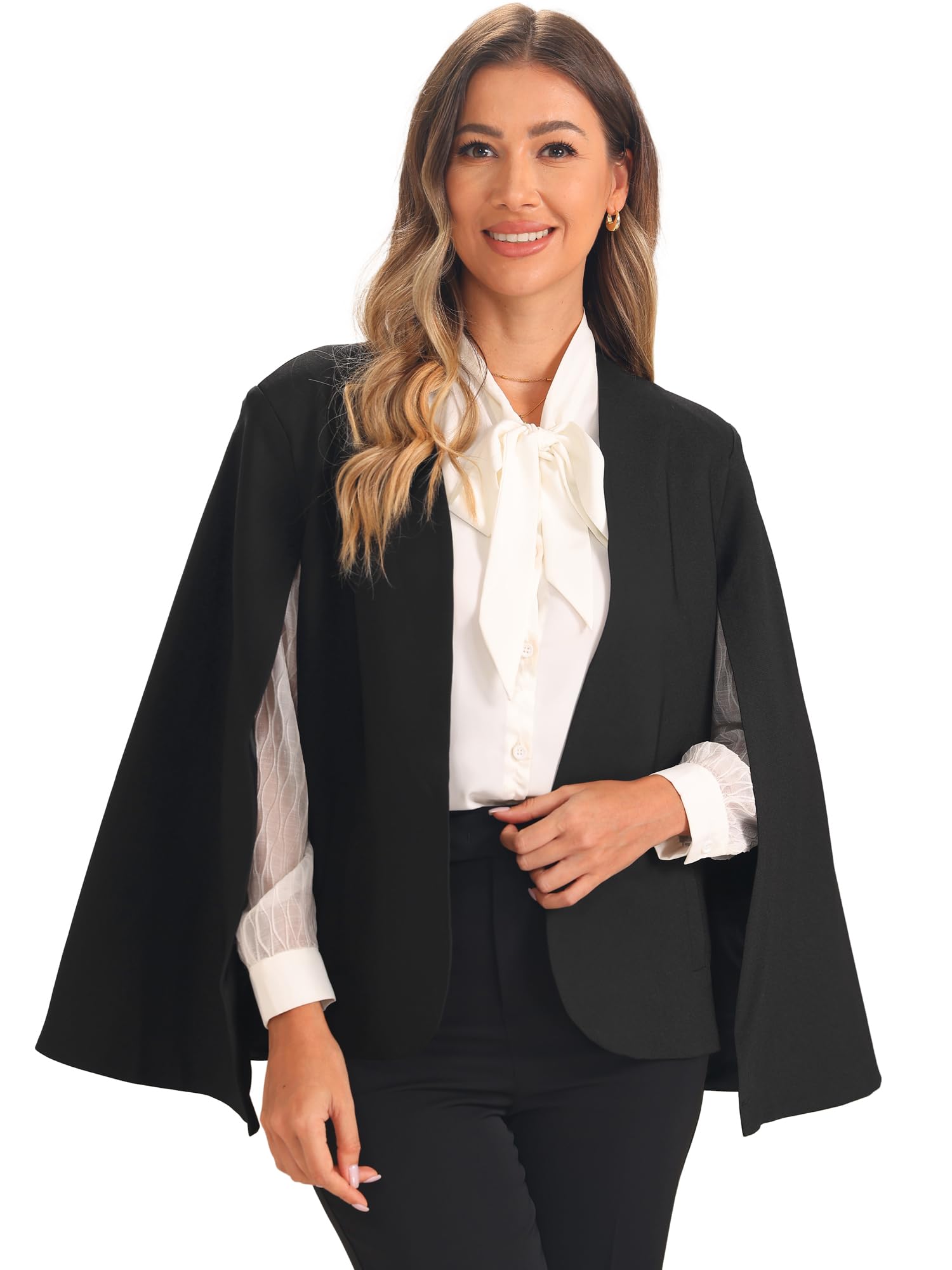 Allegra K Blazer d'affaires Femme à Manches Cape Ouverte sur Le Devant Veste Cape pour Mariage Costume de Bureau