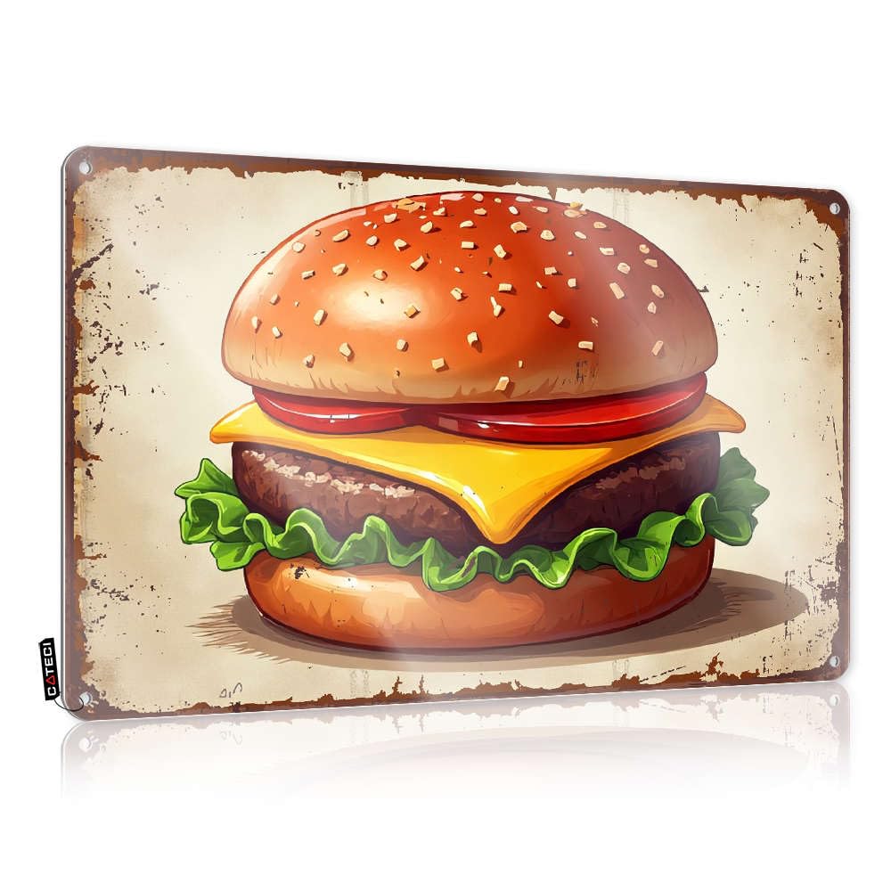 Metal Vintage Signs A Delicious Cheeseburger With Lettuce, Tomato, And A Sesame Seed Bun. Tin Sign Man Cave Funny Signs Funny Bar Decor(20X30CM)