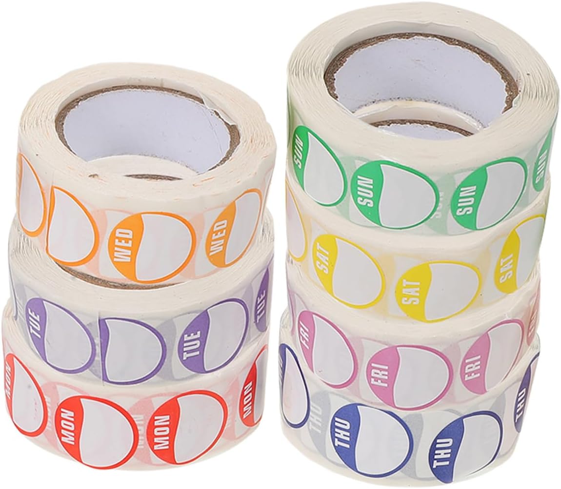 7rolls Week Management Labels Adhesive Weekday Stickers for Food Packaging Restaurant Inventory Date Visibility for Meal Prep Supermarket Use