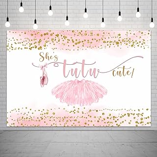 Lofaris 5X3ft Tutu Cute Backdrop for Girls Baby Shower Photography Background Golden Dots Girls Birthday Party Decorations Banner Blush Pink Glitter Ballet Shoes Tutu Photo Booth Props