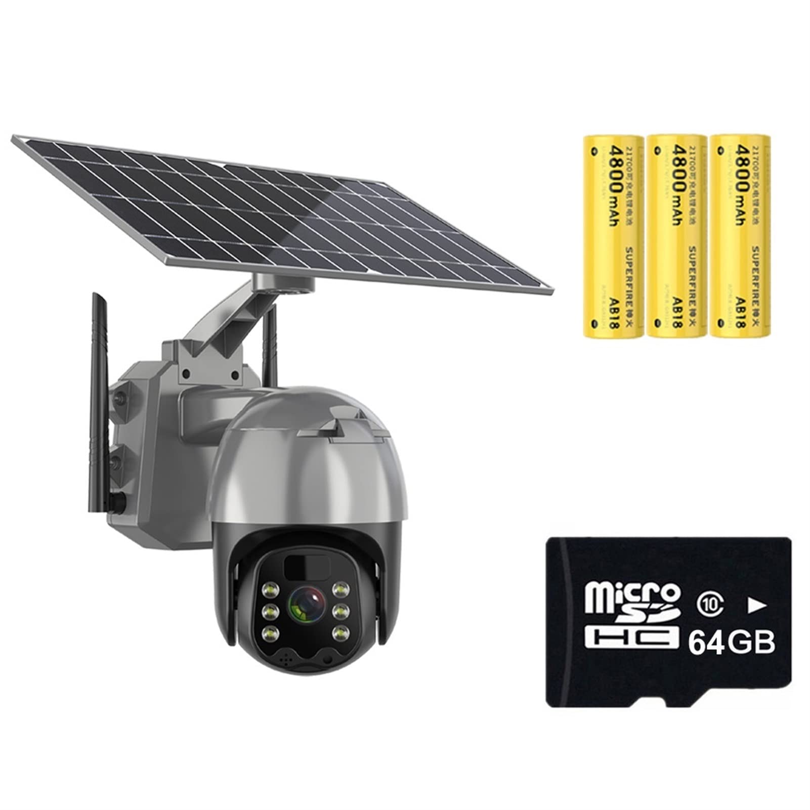 YIPOST Solar Camera Wireless Wireless WiFi 4G Solar Powered Camera Outdoor Security Protection Surveillance CCTV 360 PTZ Smart Home PIR Motion Detection Cam (Color : WiFi with 64G Card)