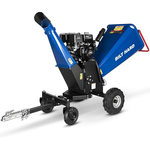 BILT HARD 6" Gas Powered E-Start Wood Chipper, 15HP 420cc, Towable Drum Chipper Shredder Mulcher with 4 Wheels, Tow Bar and Emergency Stop Bar