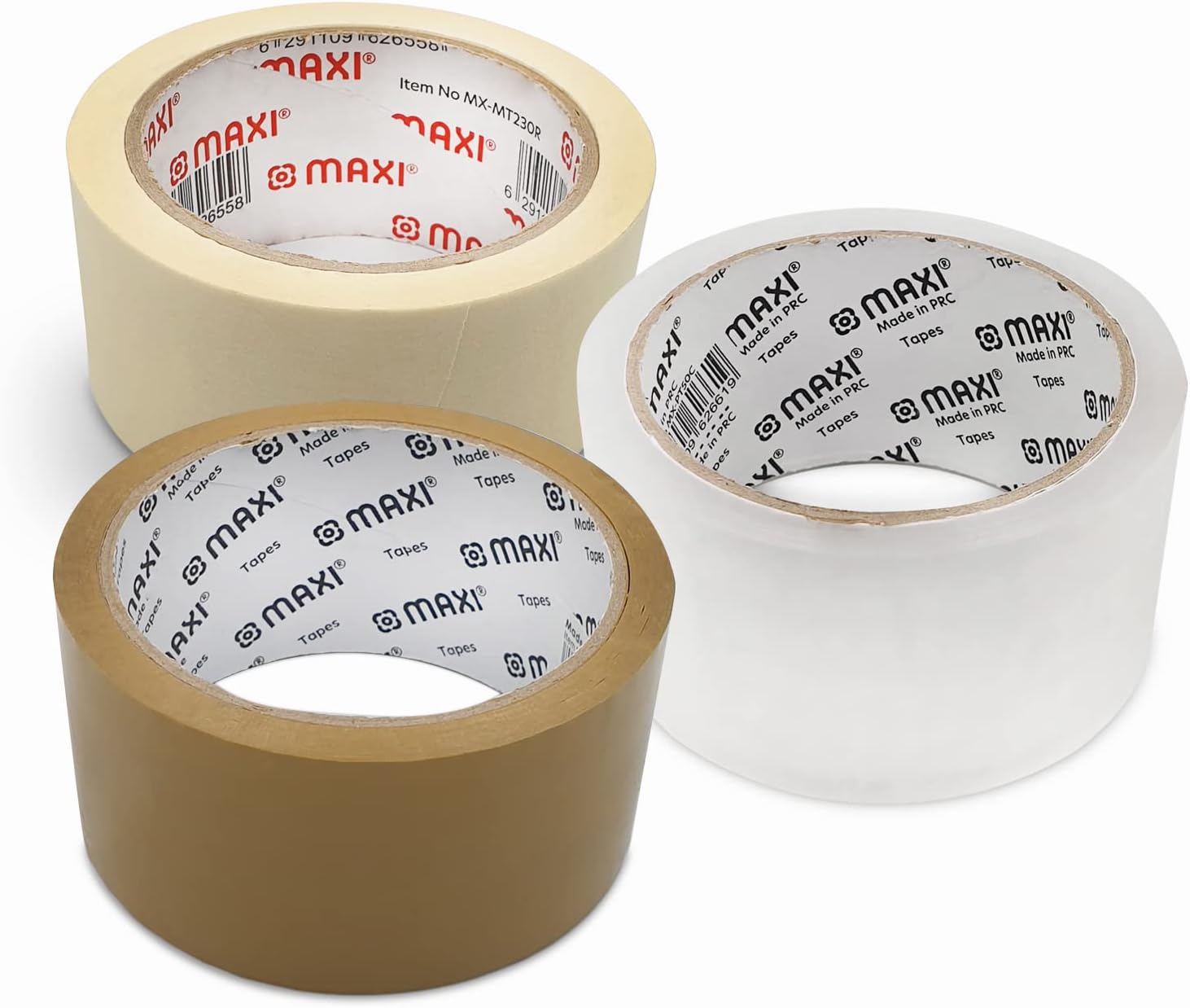 Maxi Packing Tape 3pcs Set- 48mmX45.7 M Brown+Packing Tape 48mmX45.7 M Cleare+Mascking Tape 48mmX30Yards