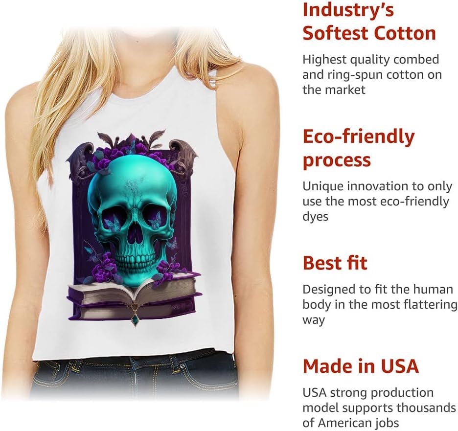 Gothic Skull Racerback Cropped Tank - Cool Art Women's Tank - Printed Tank Top - Heather Dusty Blue, S