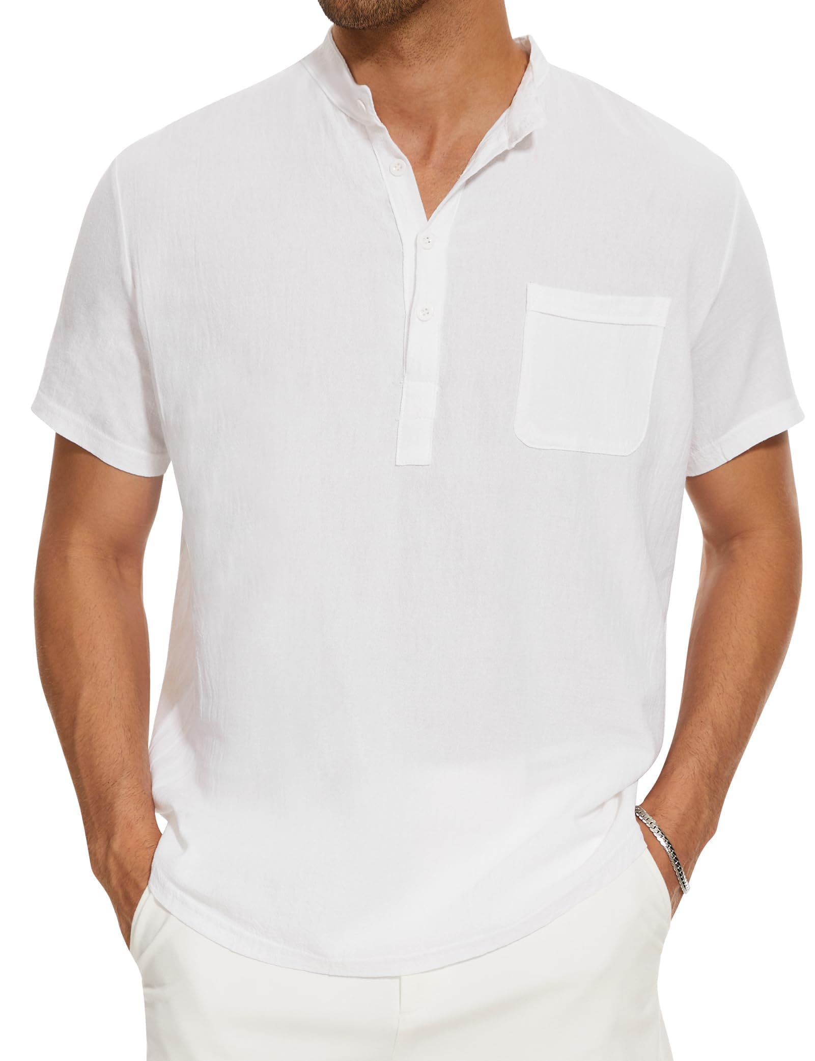 Becellen Camisa Hombre, Verano Casual Coton Shirts Manga Corta Camisa con Bolsillo Clásico Color Sólido Camisa