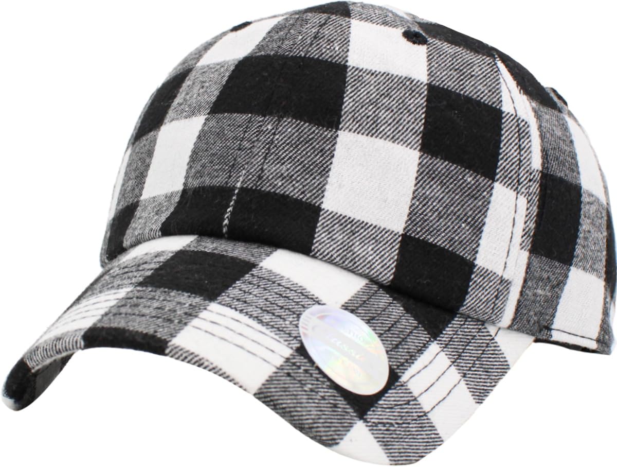 KBETHOS Casual Lumberjack Plaid Suede Corduroy PU Melange Cap Dad Hat 6 Panel Baseball Classic Adjustable Soft