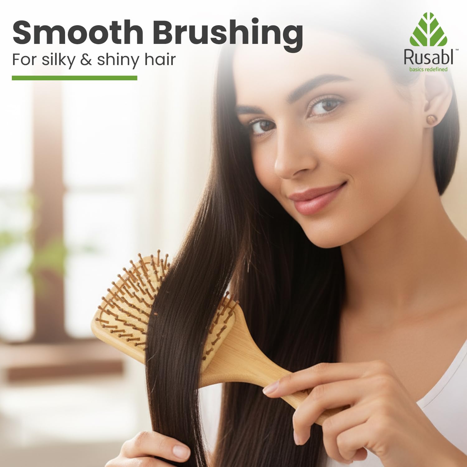 Bamboo Hairbrush With Bristles, Square Shape, Pack of 1