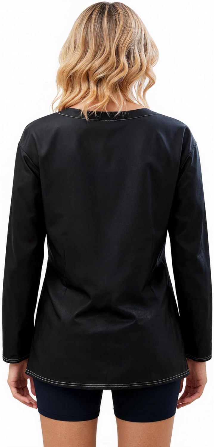 Womens Fall Fashion Long Sleeve Tops Casual Round Neck Loose Fit Split Side Shirts - Image 4