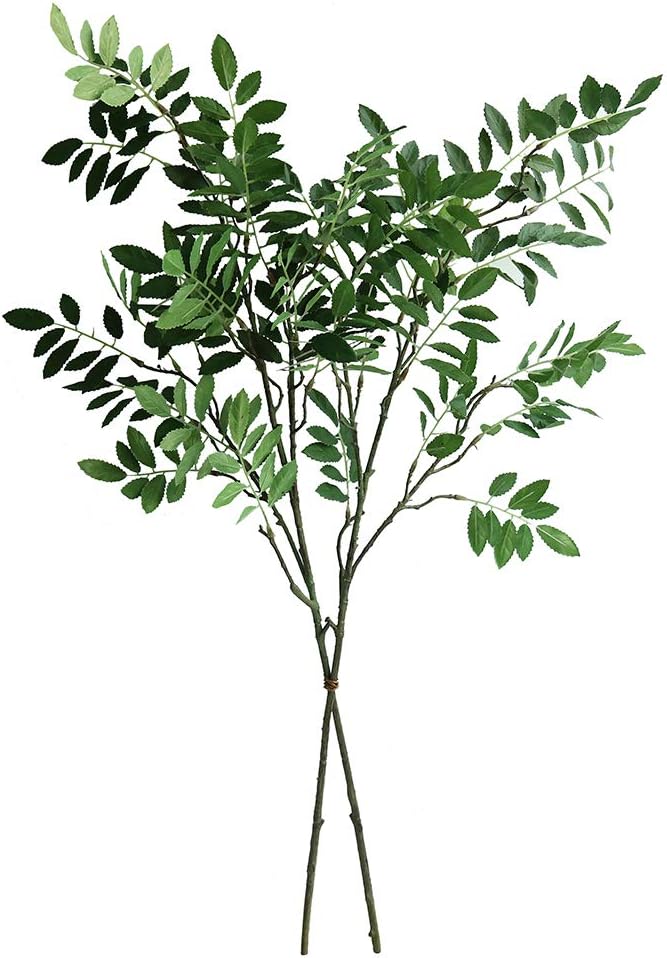 Elyjhyy 33.5" Artificial Locust Branches Green Leaf Spray Fake Shrubs Plastic Greenery Plants Home Office Garden Wedding Floral Decoration (2PCS)