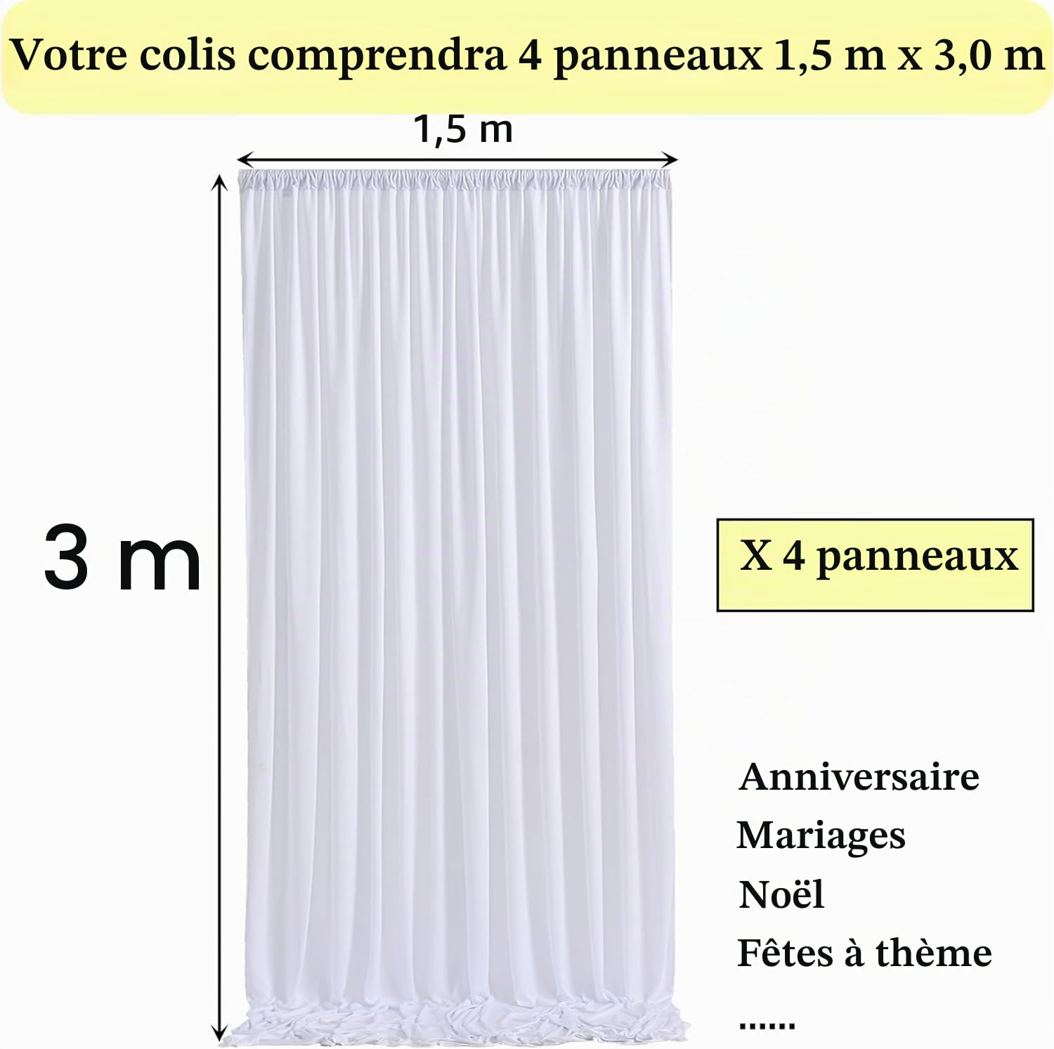 Fond Photo 3x6 m Blanc pour Mariage et Fêtes - Fond Photographie sans Plis pour Décoration