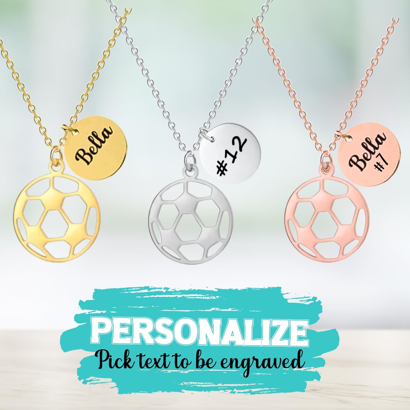 Soccer Gift, Personalized Engraved Dainty Soccer Necklace, Tarnish Free Girls Custom Soccer Jewelry, Soccer Gifts for Soccer Players & Teams