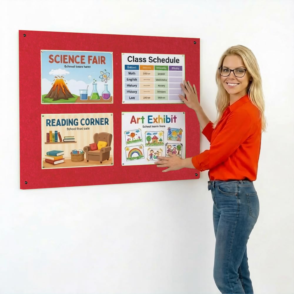 Frameless Fire-Retardant Red Noticeboard, 120 x 90 mm, Message Pinboard, Recycled, Wall-Mounted - 12 Colours to Choose from - Ideal for Office, Classroom