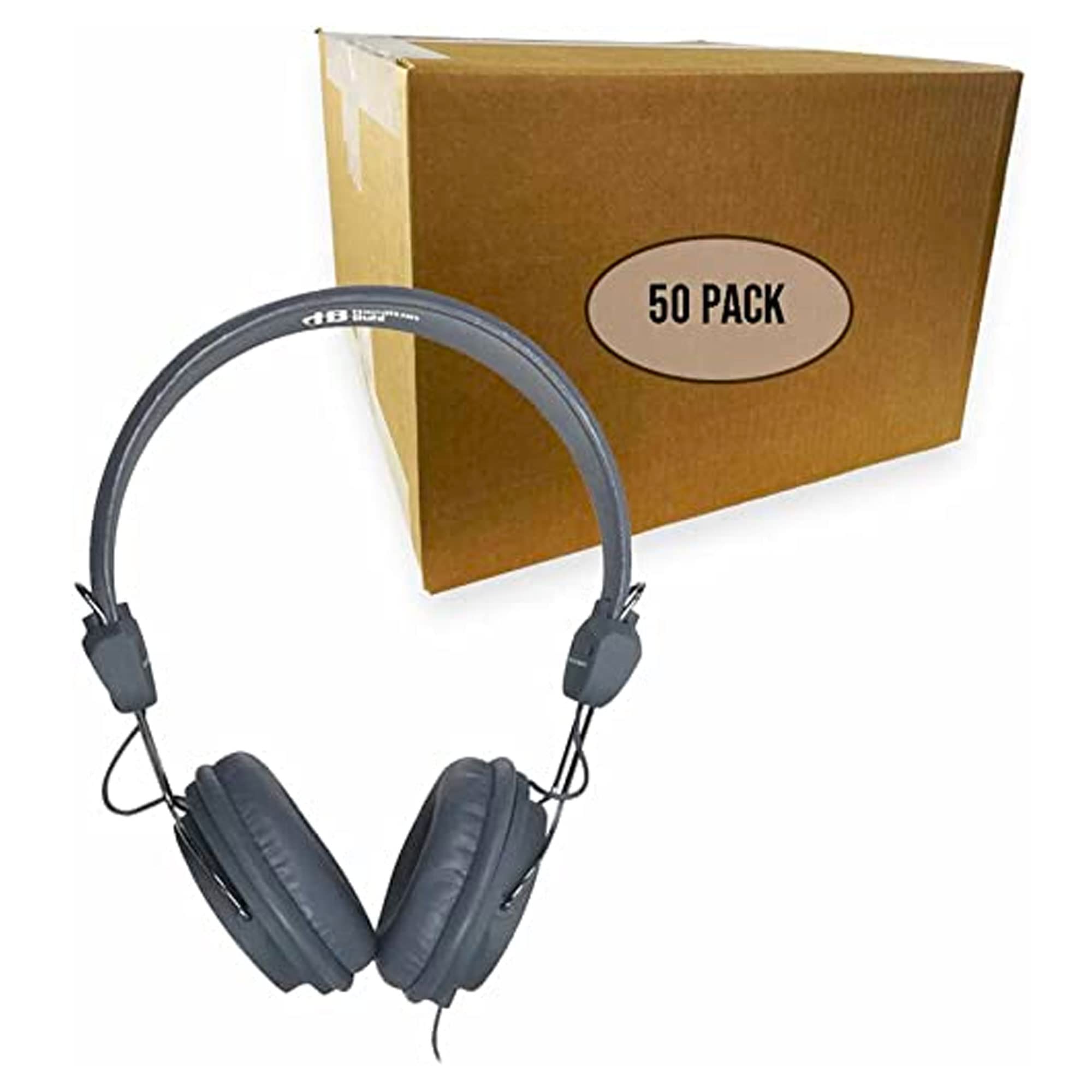 HamiltonBuhl 50 Pack of Favoritz - Gray Headset - Mid Size Ear Cup, Wide Headband with Soft Leatherette Ear Cushions. 5' Straight Cord with 3.5mm TRRS Plug, in-Line Mic