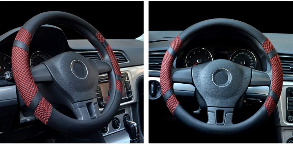 coofig Steering Wheel Cover for Car Universal 15 inch Microfiber Leather Viscose Ice Silk Breathable Anti-Slip (Wine Red,New Ice Silk)