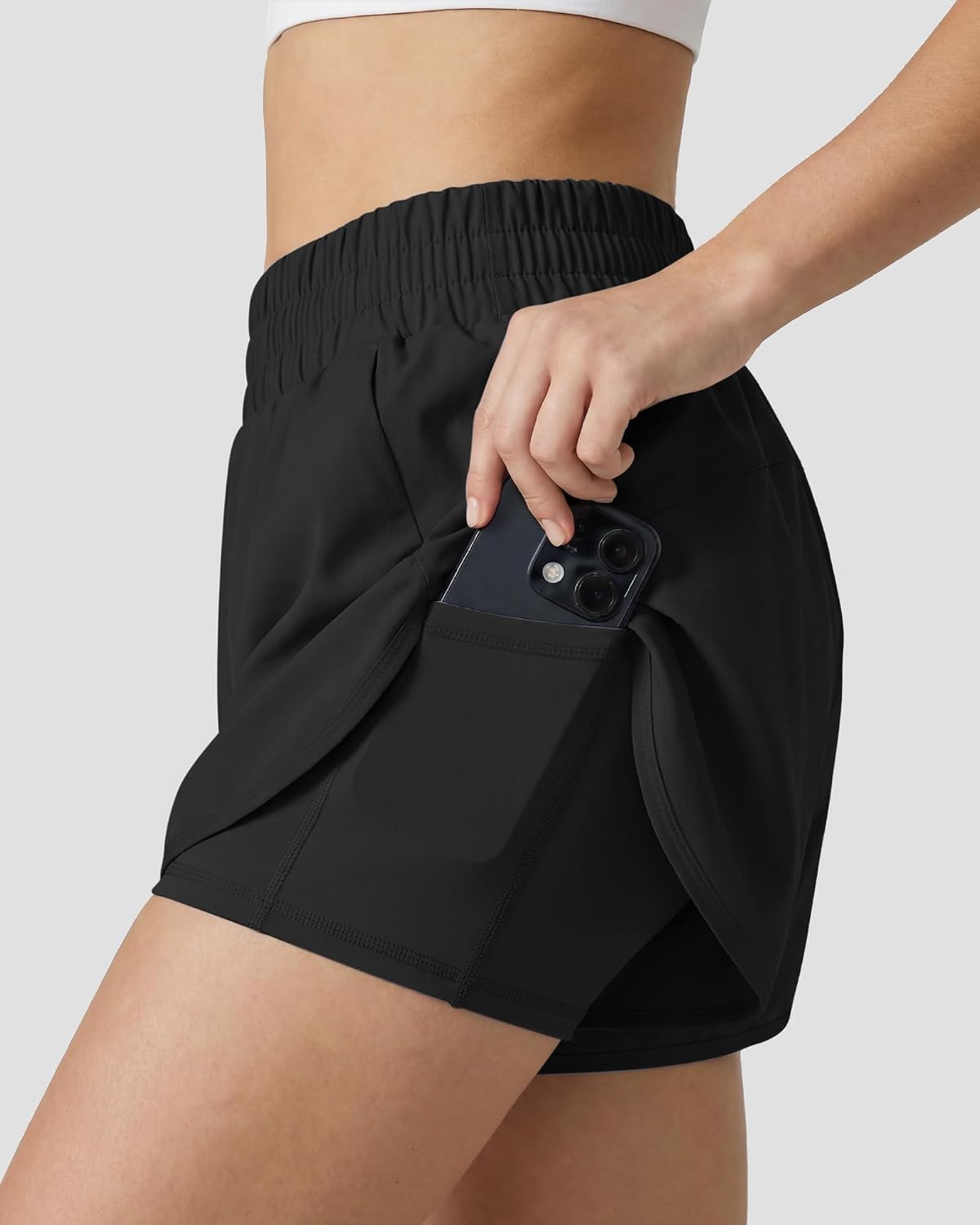 Stelle 2 in 1 Womens Running Shorts High Waisted Athletic Workout Gym Short with Zip Pockets