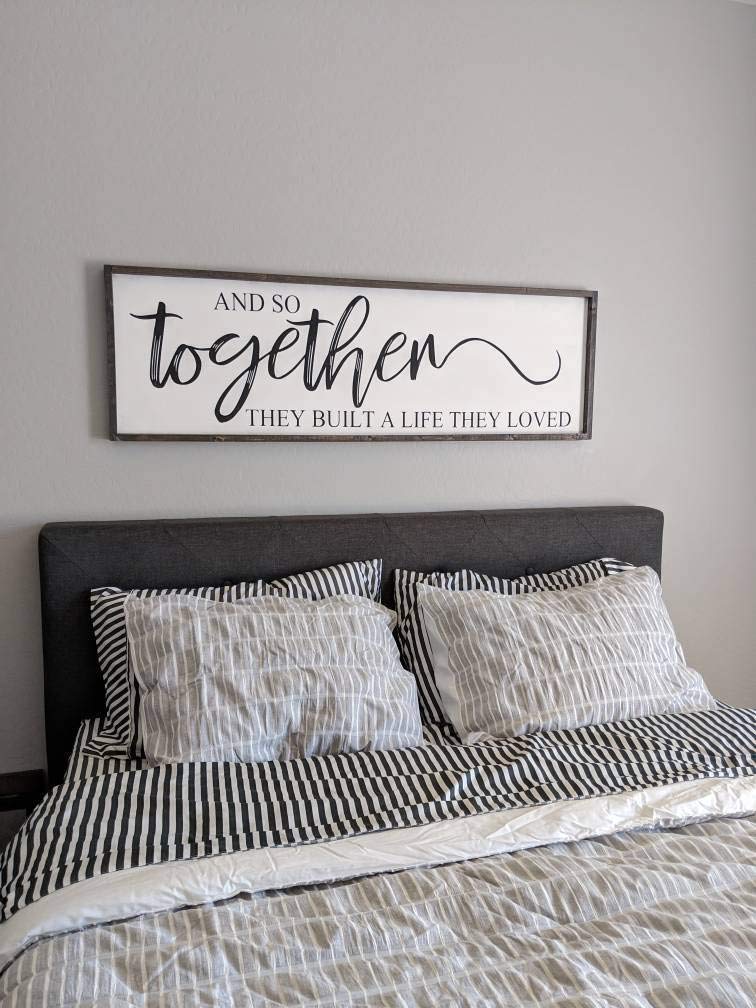 Tamengi and so Together They Built a Life They Loved, Large Sign, Bedroom Sign, Gift for her, Wedding Gift, Farmhouse, Home Decor 6x20inch, Carbonized Color