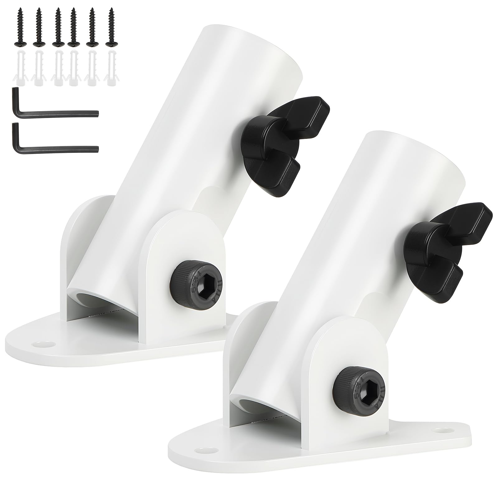 Supporto per asta portabandiera Staffa di montaggio Robusto in metallo - Staffa da parete antivento con regolazione dell'inclinazione per pareti di casa, recinzione e giardino (bianco X2)