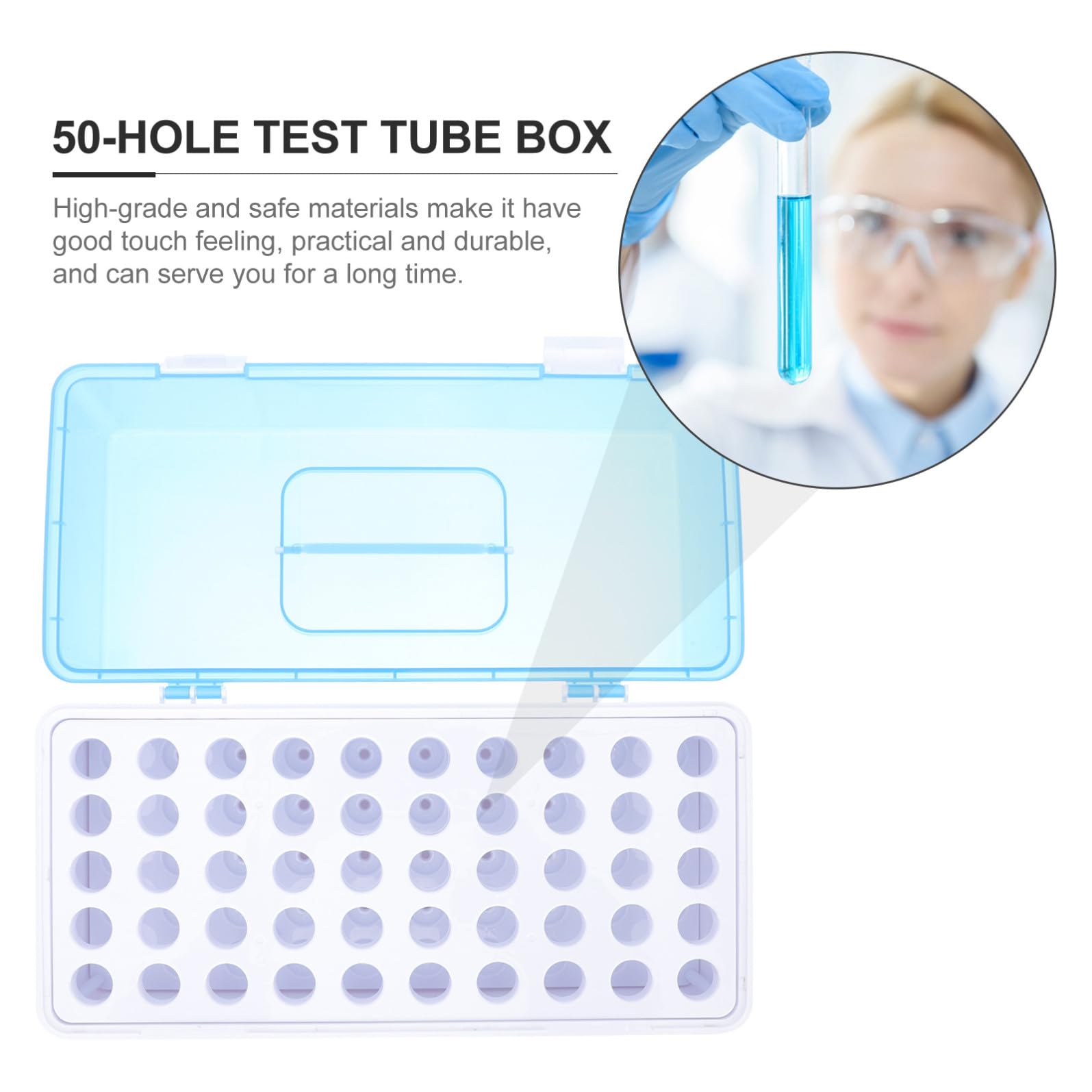 Balacoo Porta Provette Laboratorio in Plastico Blu 50 Fori, Supporto per Provette Facile da Pulire e Resistente alla Deformazione, per Ospedali e Laboratori