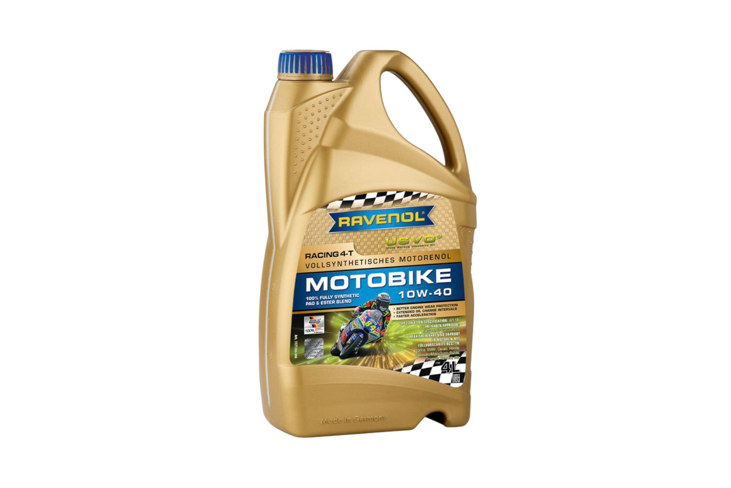 Aceite RAVENOL Racing 4-T Motobike SAE 10W-40-4 L | Lubricante totalmente sintético para motos 4T