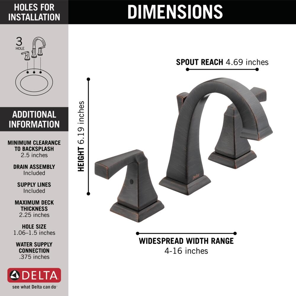 Delta Bateria 3551-RBMPU-DST Dryden Dwa uchwyty Łazienka Szeroki Kran, Wenecki Brąz