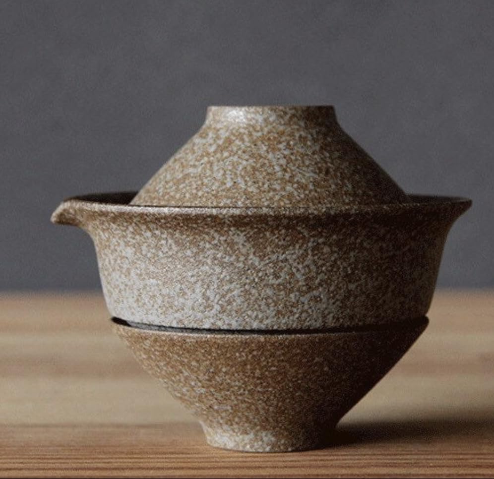 Gohobi Ręcznie robiony ceramiczny podróżny zestaw do herbaty Gaiwan - przenośny czajniczek i zestaw filiżanek Gongfu - zestaw upominkowy do herbaty w stylu japońskim i chińskim (3 kolory) (biały