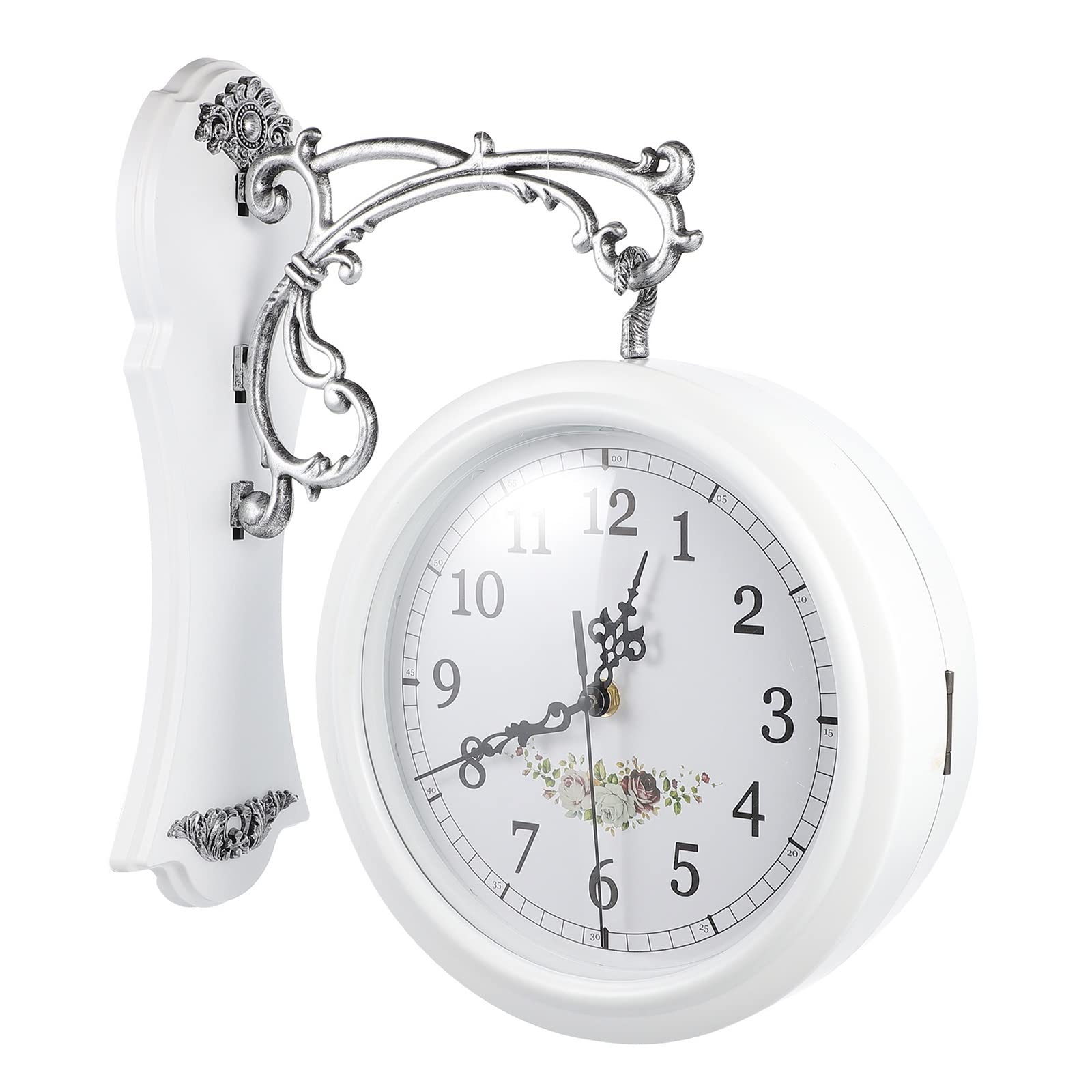 MYUYEE Ative Wall Clocks Double Sided Hanging European Style Vintage Outdoor Retro Mute Face,Bianco-37X24.5X8CM