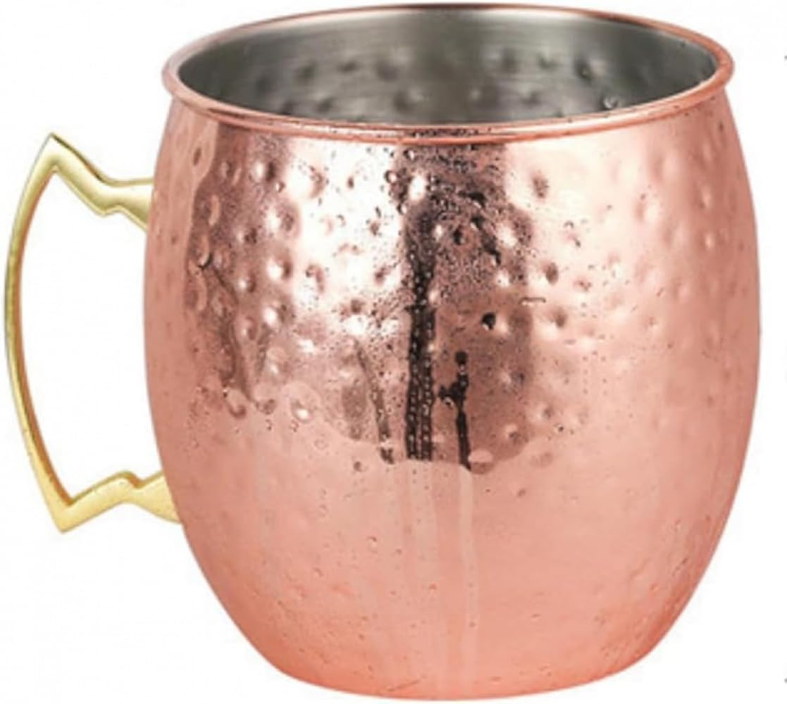手作り槌打ち銅製マグカップ 裏地なし純銅仕上げ 530 ミリリットル カクテル用 ステンレス補強構造 職人技の肌理感あふれ 家庭 バ