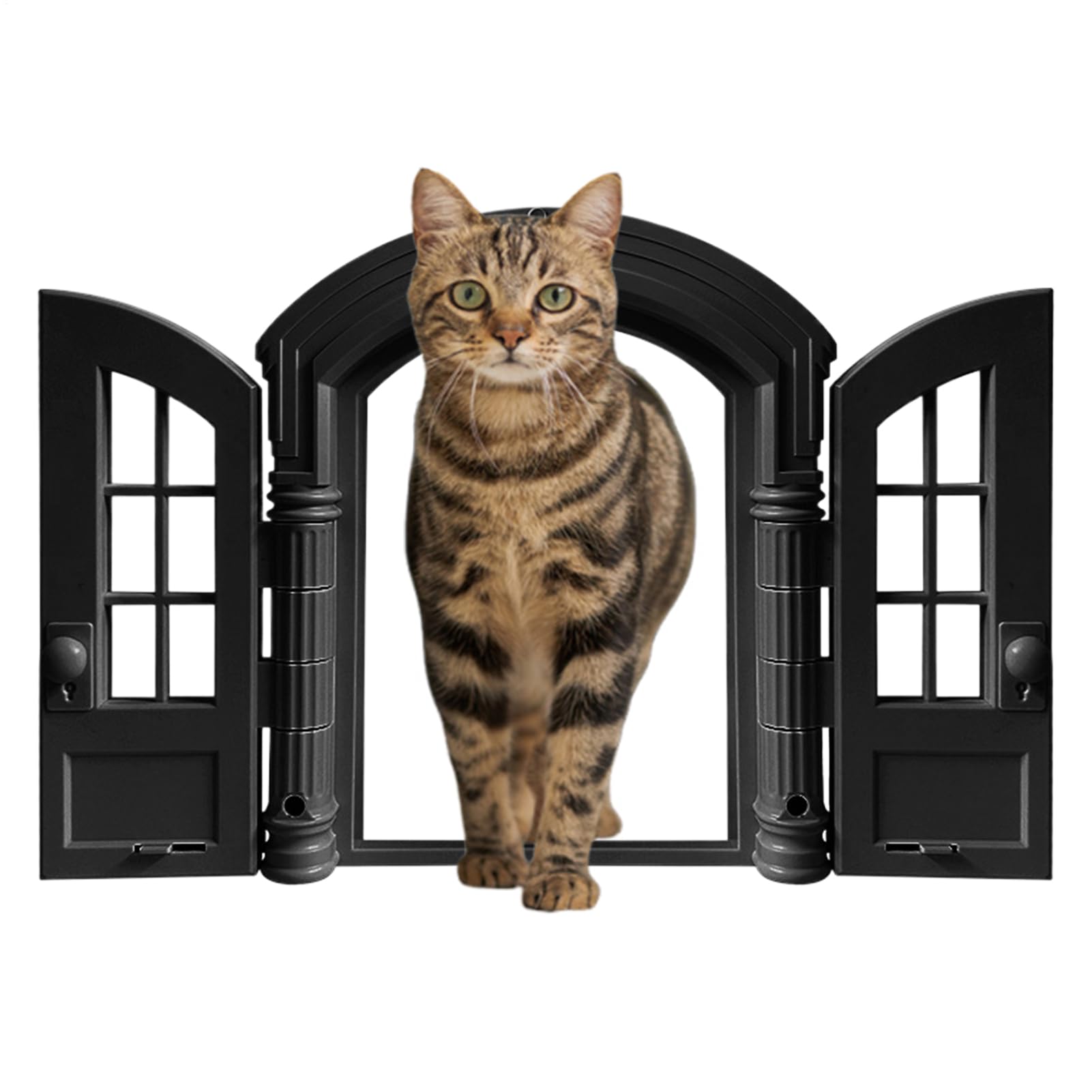 Porta per Gatti Accesso antifuga per cuccioli e | Doppi pannelli 24x27,5x7,2cm Stile francese per interni per Camera da , Garage, Parete Interna, Porta Esterna, Terrazzo,