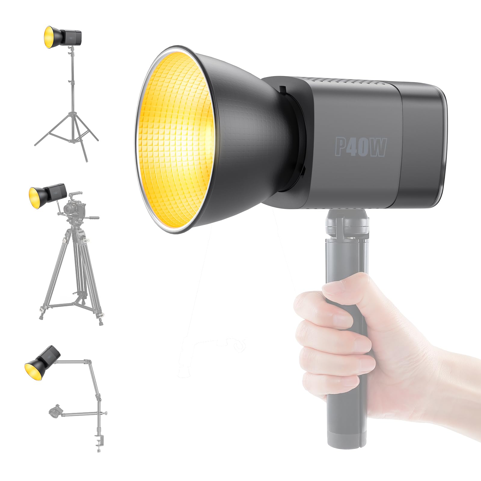 Luz de vídeo LED, 40 W, COB, luz de estudio, 2500 K-6500 K, 11500 lux, modo CCT con carga rápida tipo C, para fotografía de iluminación de vídeo