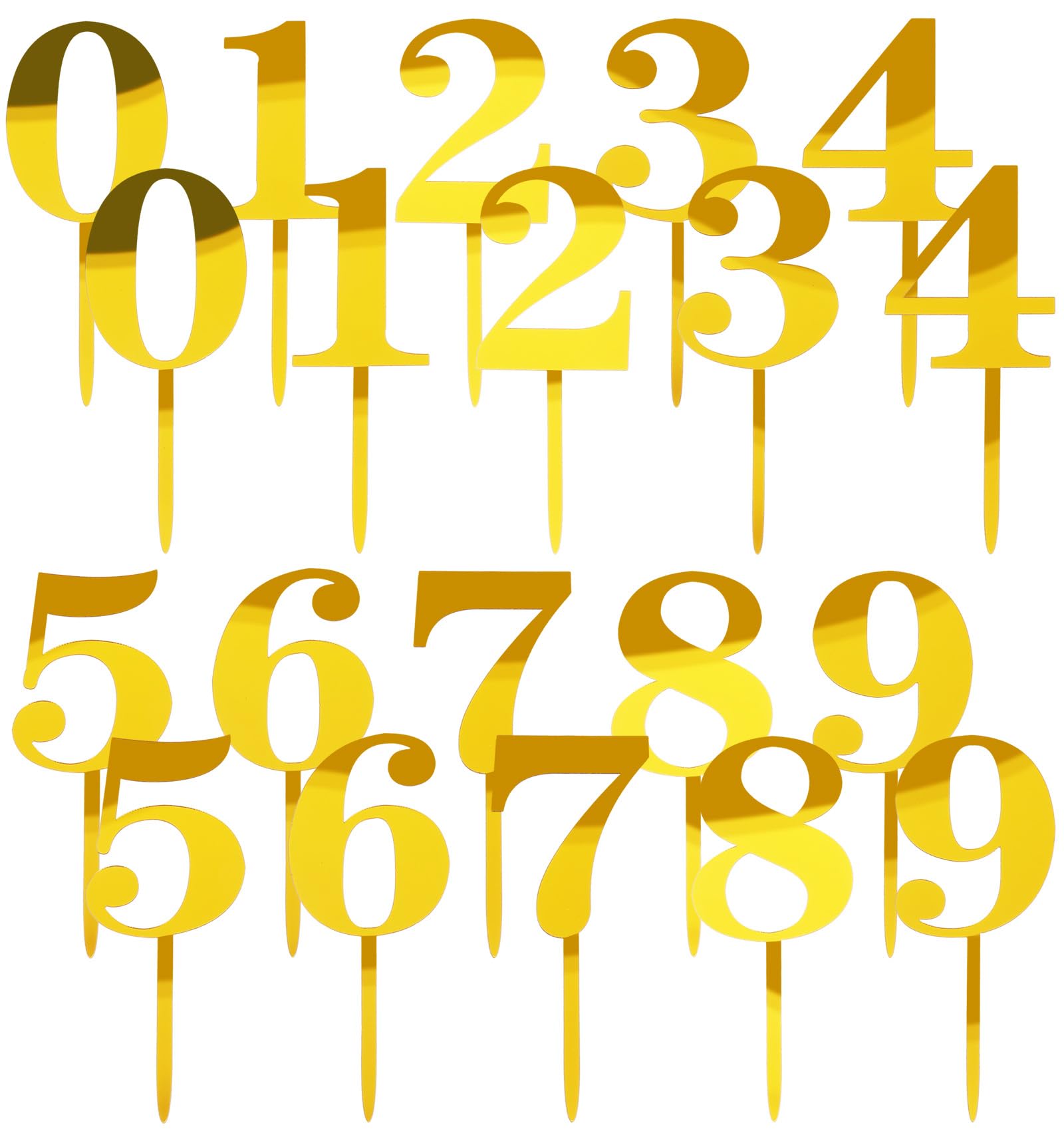 20 Pcs Gold Numbers for Cake, Gold Cake Numbers Shiny Smooth
