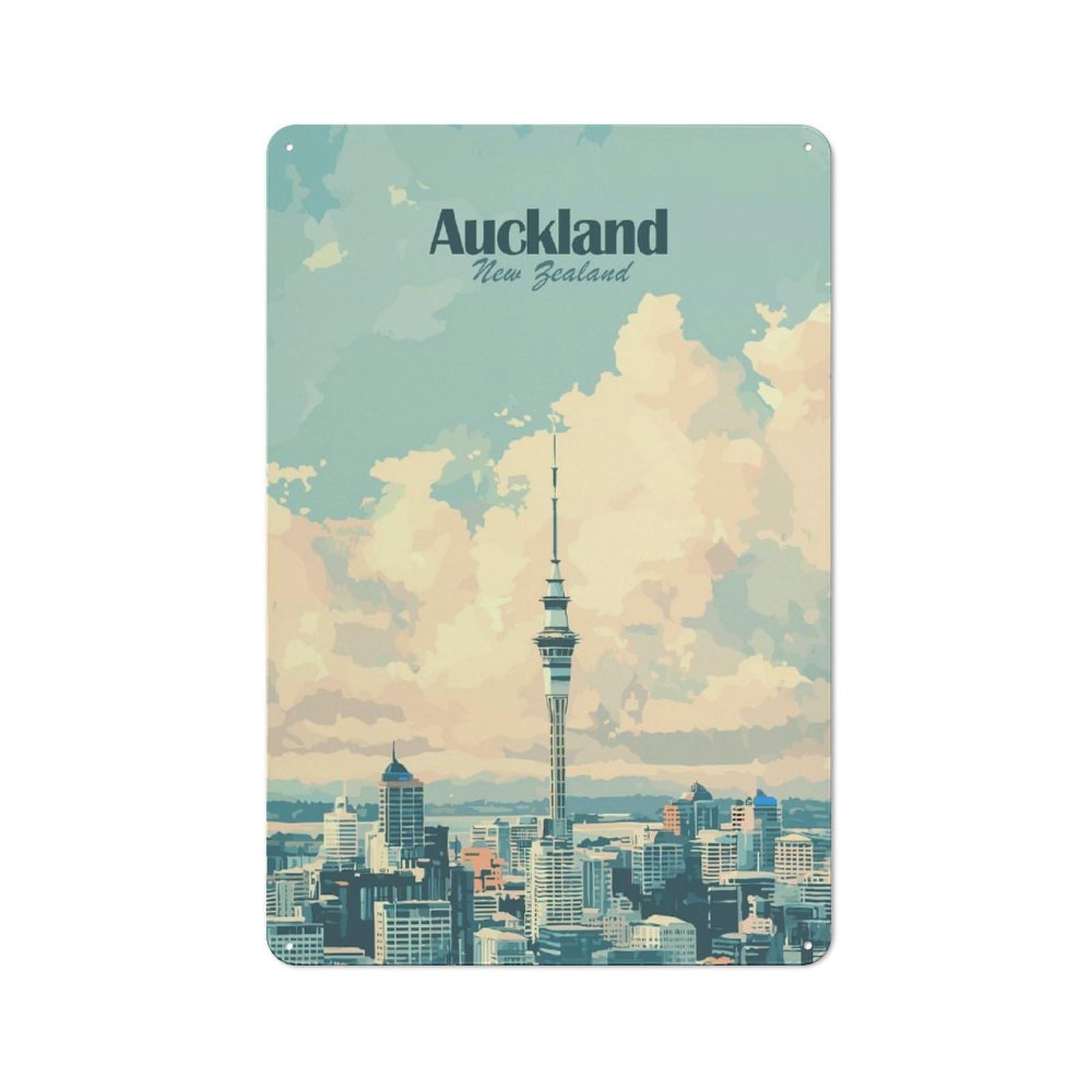 Junmoney Style-15 Urban Metal Wall Art Sign 30X20cm Featuring Auckland New Zealand Skyline Art, Urban Room Decor For Modern Home, Workshop, Office Or Cafe