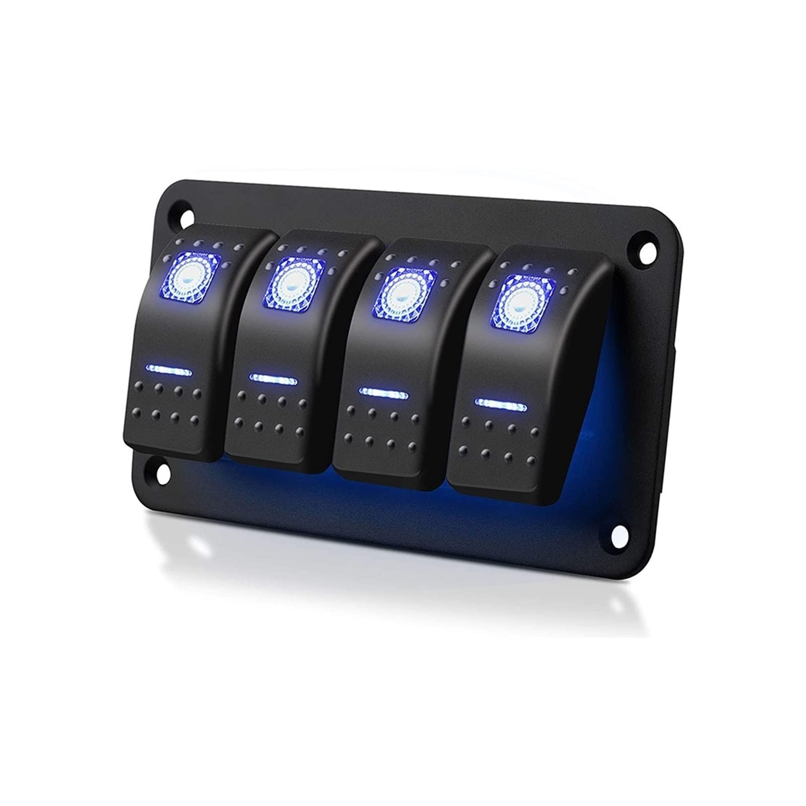 Panel de Interruptor basculante de Aluminio de 4 entradas, Interruptor basculante retroiluminado precableado de 5 Pines ON-Off con Juego de Pegatinas DIY for Coche