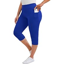 AusLook Plus Size Capri Leggings for Women with Pockets High Waisted Tummy Control Cropped Leggings Casual Stretch Pant 1X-5X