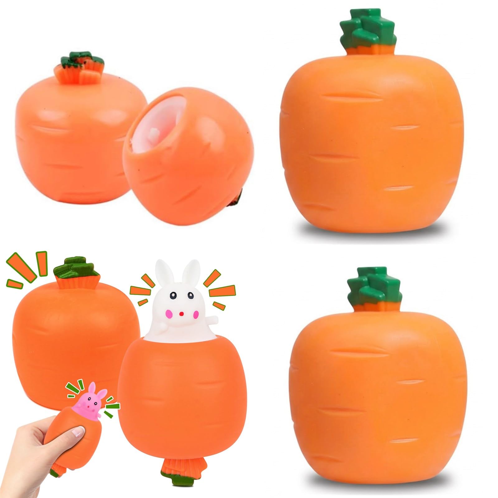 Easter Bunny Squishy Toys, 2pcs Stress Balls for Kids & Adults, Ice Cube Sensory Balls Stress Fidget Toys, Anxiety Relief Squeeze Ball Sensory Fidget Toy for Autism Party Favors Gifts
