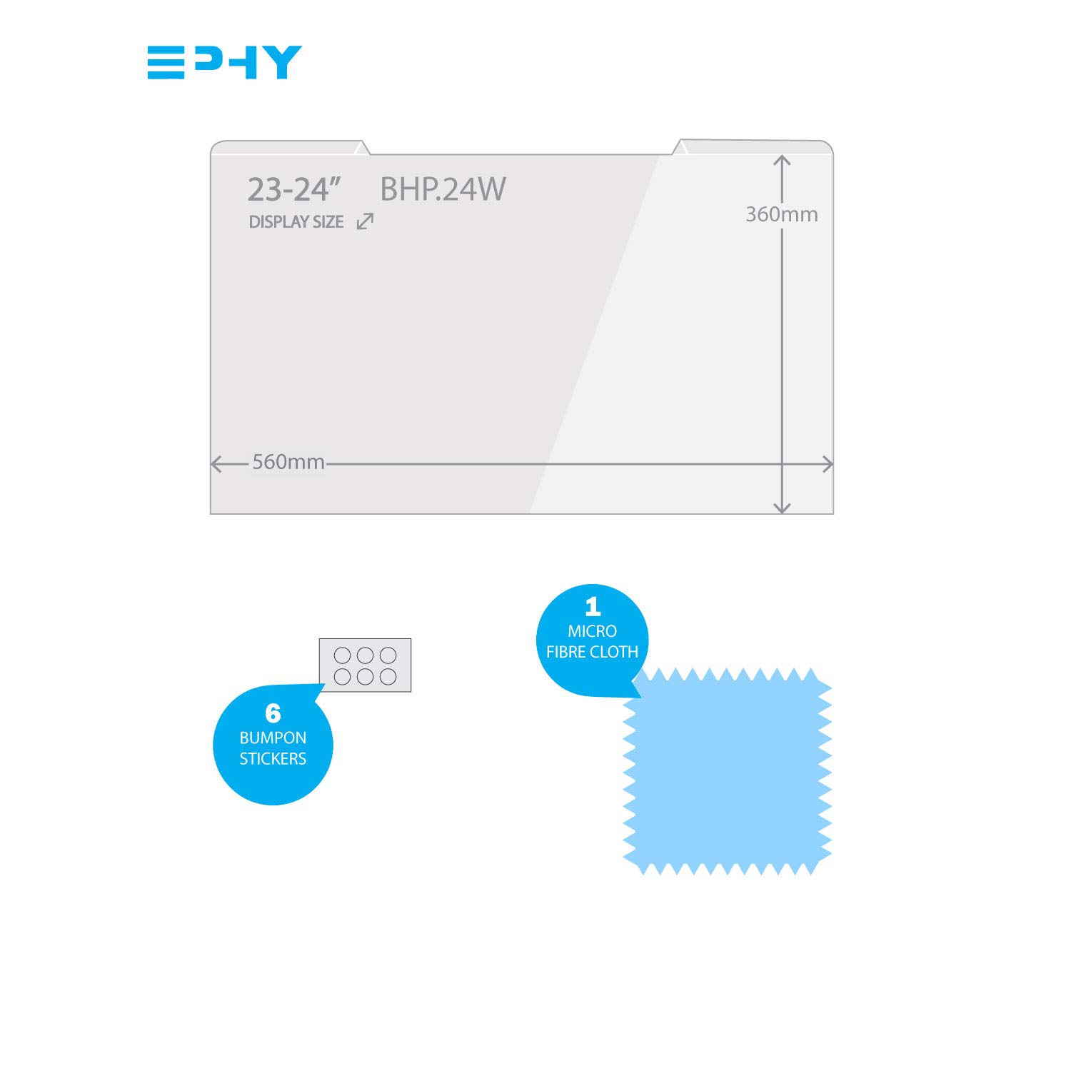 EPHY łatwa wł./wył. zdejmowana wisząca rama filtr ekranu prywatności z niebieskim światłem/przeciw zadrapaniom/anty-UV do 60 cm 23,8" 24" 16:9 16:10 panoramiczny - (BHP.24W - 560 mm x 360 mm)