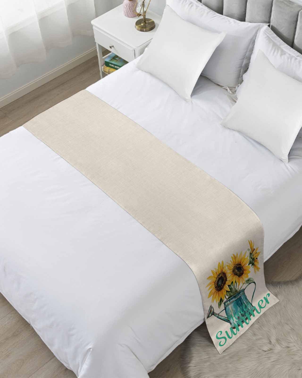 DecorLovee Sunflower Bed Runners for Twin Size Bed, Decorative Bed Throws for Foot of Bed, Hello Summer Farmhouse Floral Vintage Style Bed Runner Sofa Throw Bedding Scarf Protector for Bedroom