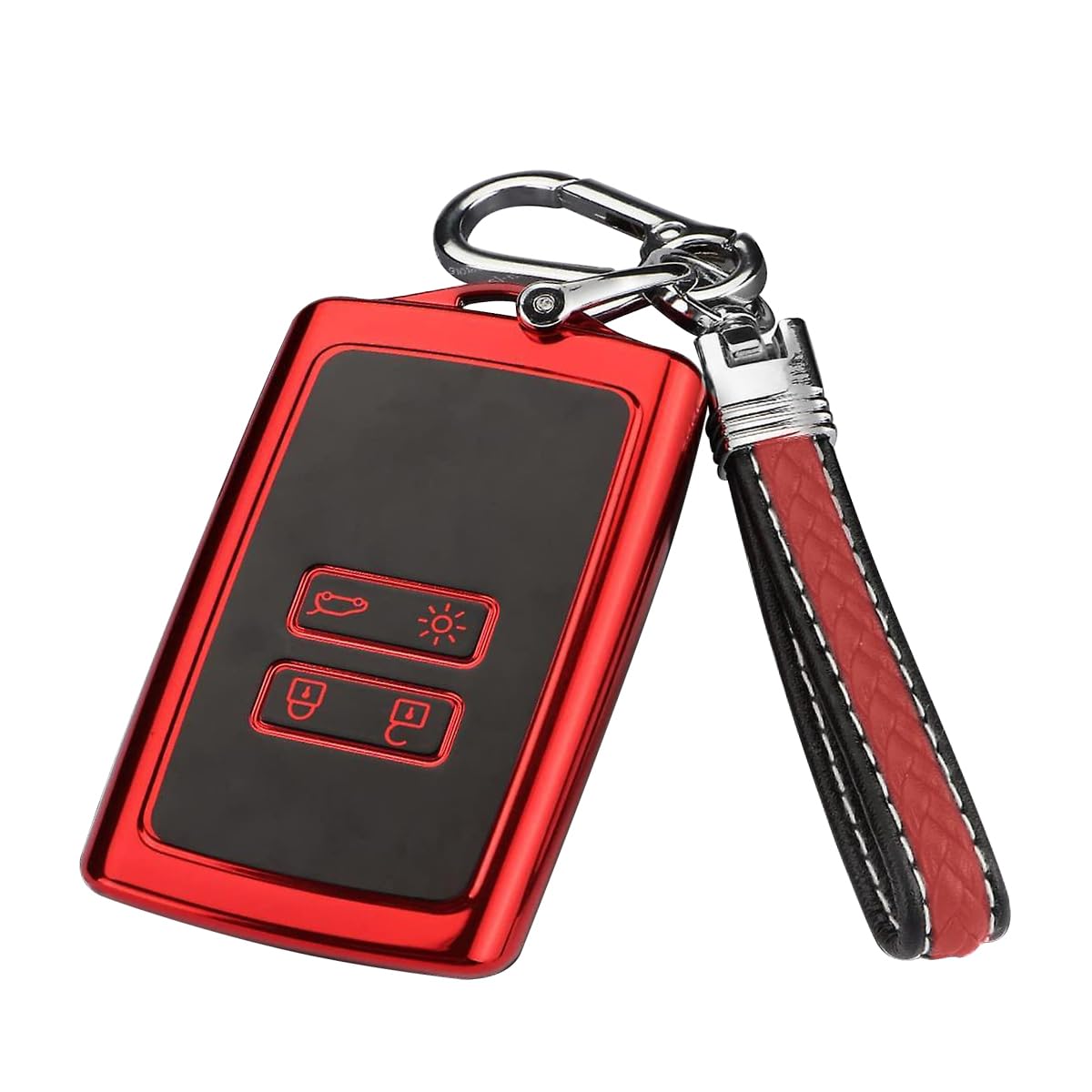 MARCHFA Key Shell Custom Fit for Captur Clio Megane Kadjar Koleos 2 TPU Key Cover 4 Button Key Card Case(1 Pcs Red)