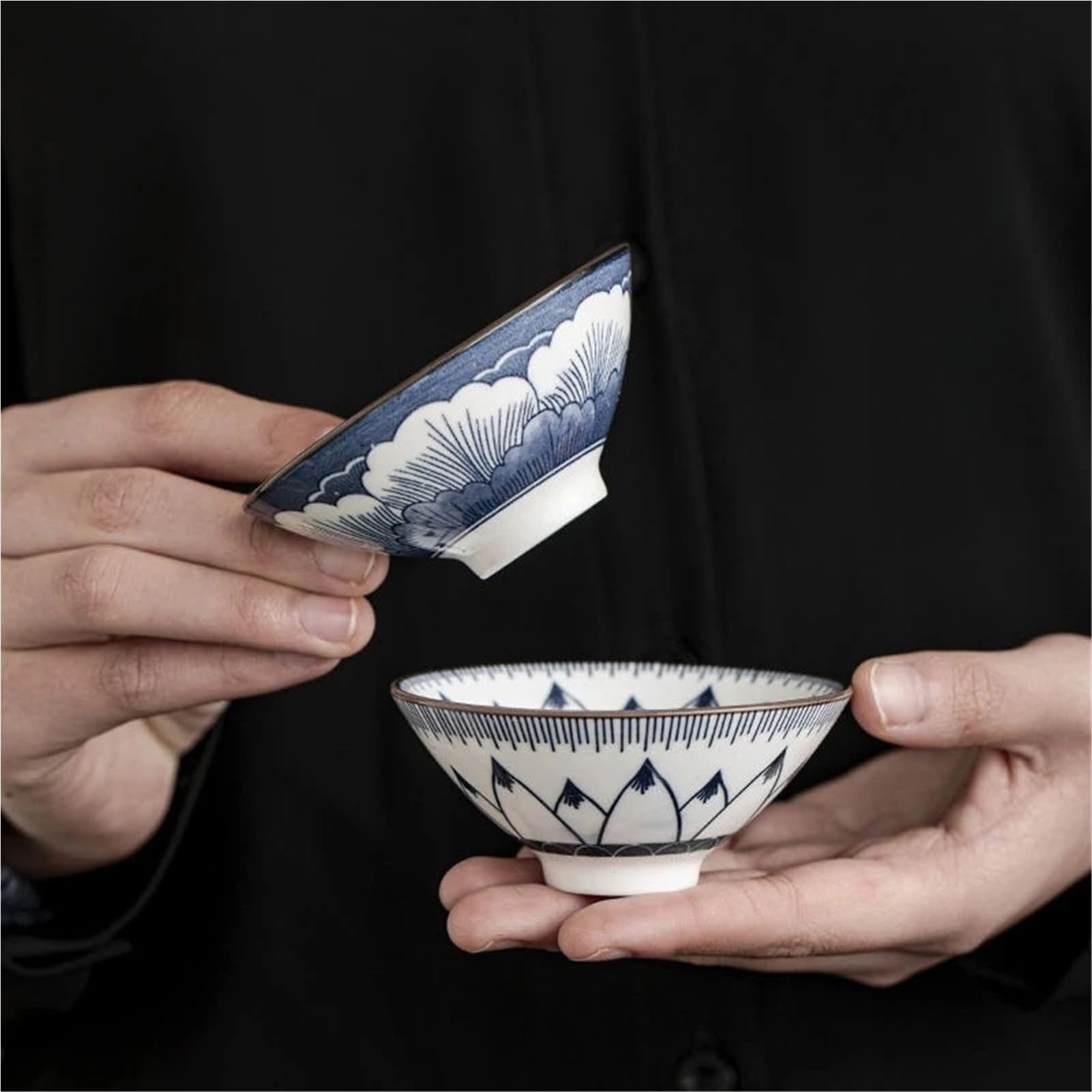 Juego De Tazas De Té De Porcelana Azul Y Blanca, Juego De Té Gongfu De 10 Piezas, Sombrero De Bambú Vintage, Taza, Regalo De Uso Doméstico De Estilo Chino