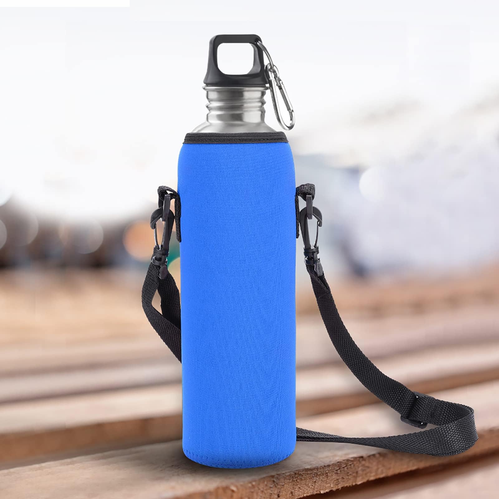 Custodia Termica per Borsa Porta Bottiglia D'acqua in Neoprene con Tracolla Custodia Impermeabile per Bottiglia D'acqua da 1 Litro per Uso Esterno (BLUE)